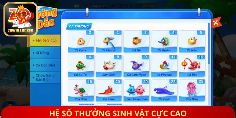 Hệ số thưởng sinh vật cực cao